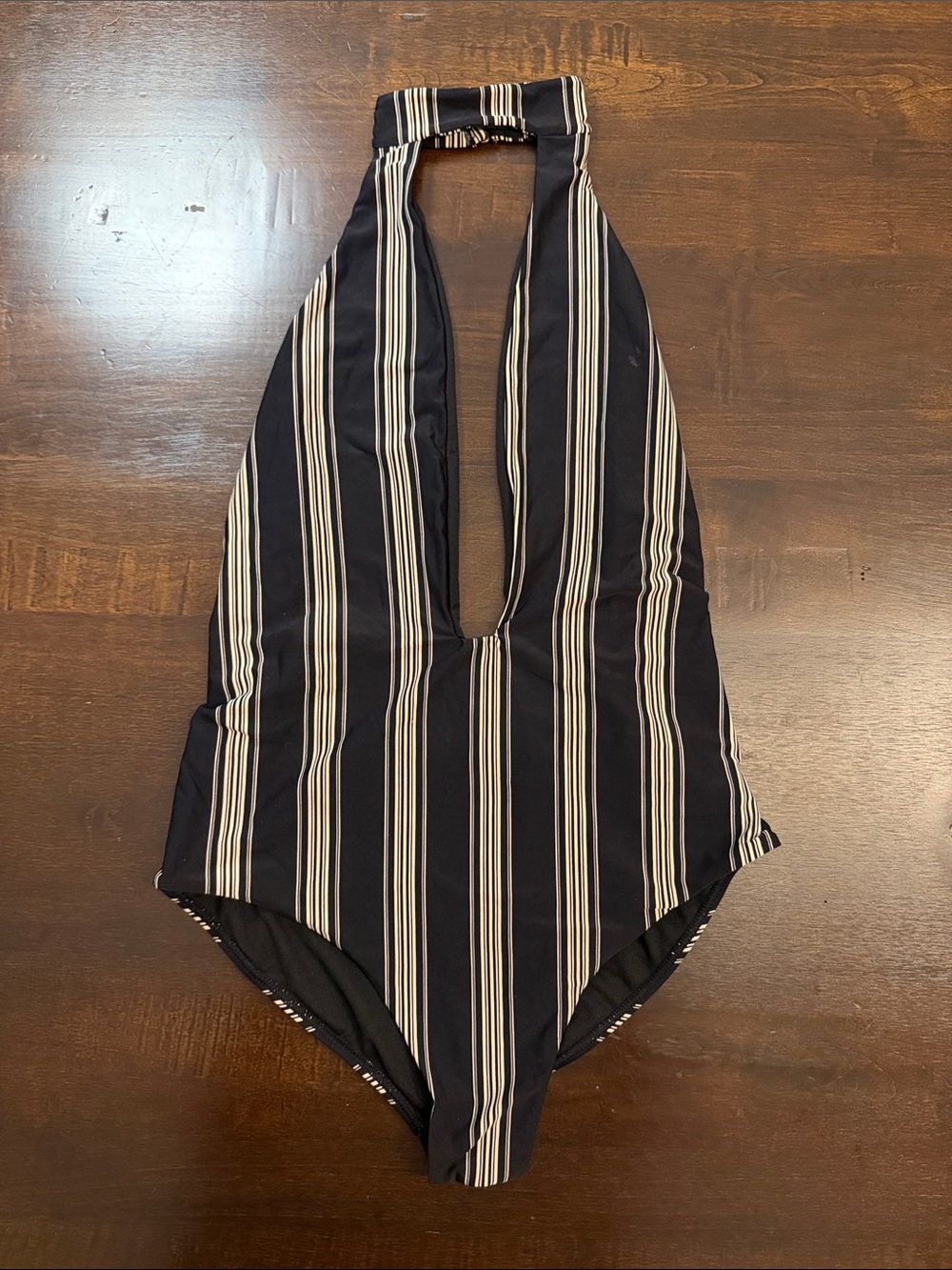 Billabong Black and White Stripe One-Piece Halter Swim Suit